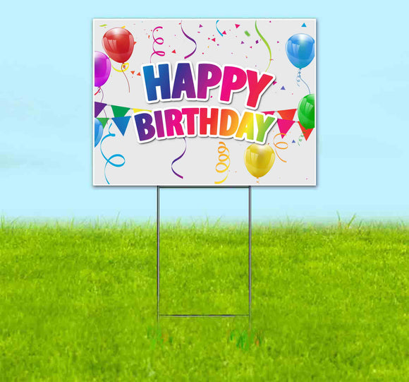 Happy Birthday Balloon Grey Yard Sign