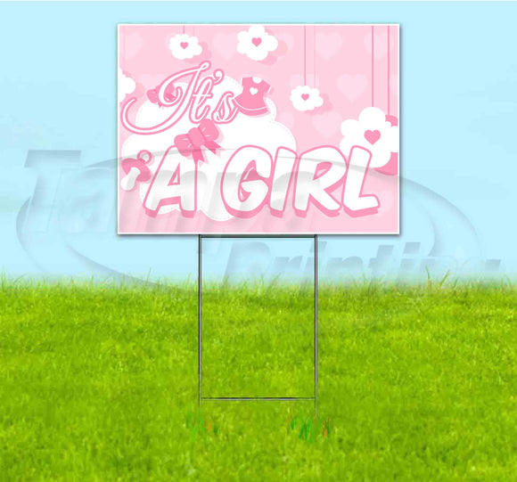 Its A Girl PinkHearts Yard Sign