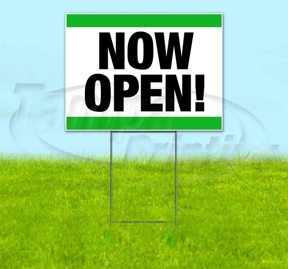 Now Open Stripe Green Yard Sign