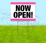 Now Open Stripe Pink Yard Sign