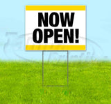 Now Open Stripe Yellow Yard Sign