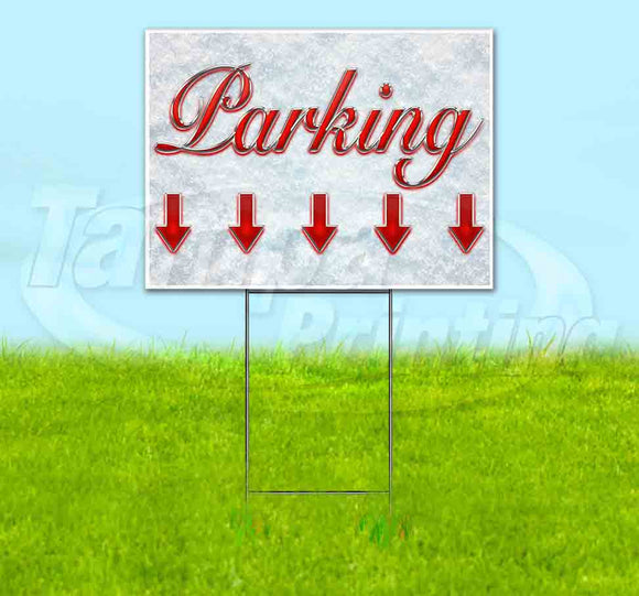 Parking Down Red & Chrome Yard Sign
