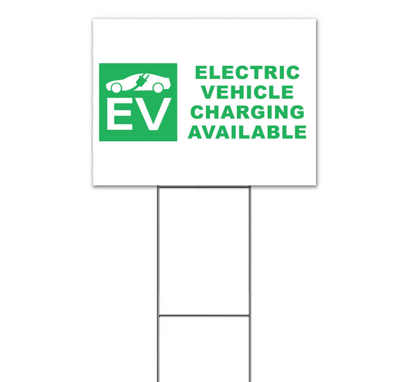 Electric Vehicle Charging Available Green Yard Sign