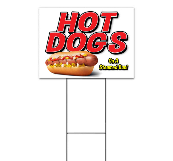 Hot Dogs On A Steamed Bun Yard Sign