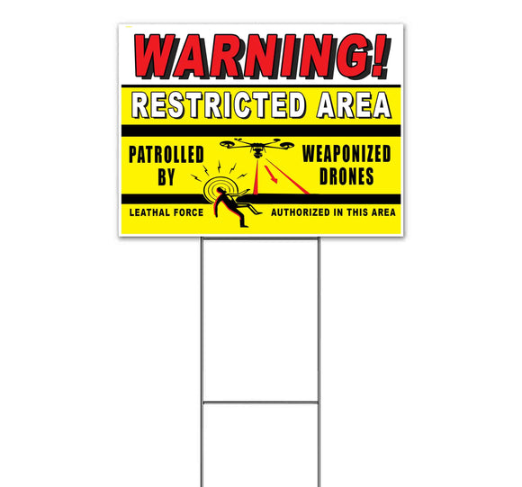 Warning Restricted Area Drones Yard Sign