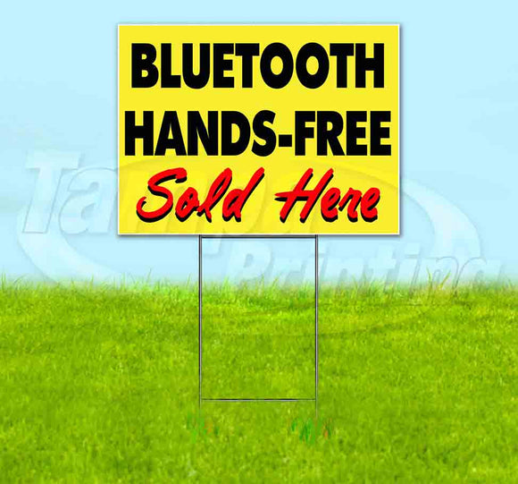 Bluetooth Hands Free Sold Here Yellow Cursive Yard Sign