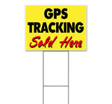 GPS Tracking Sold Here Yellow Cursive Yard Sign