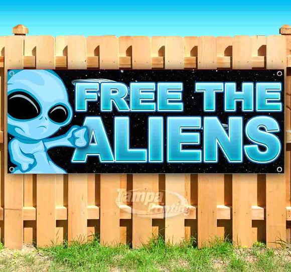 Free The Aliens UFO Blue Banner