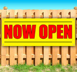 Now Open Red Text Yellow White Bkdgd Banner