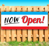  Now Open Rd n Bl Strps Banner