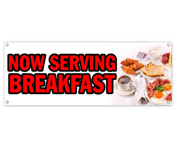Now Serving Breakfast Red Banner