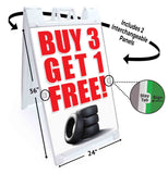 Buy 3 Get 1 Free Tires A-Frame Signs, Decals, or Panels
