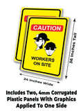 Caution Workers On Site A-Frame Signs, Decals, or Panels