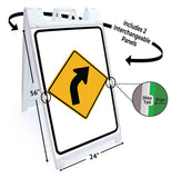 Curve Ahead Right A-Frame Signs, Decals, or Panels