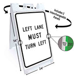 Left Lane Must Turn Left A-Frame Signs, Decals, or Panels