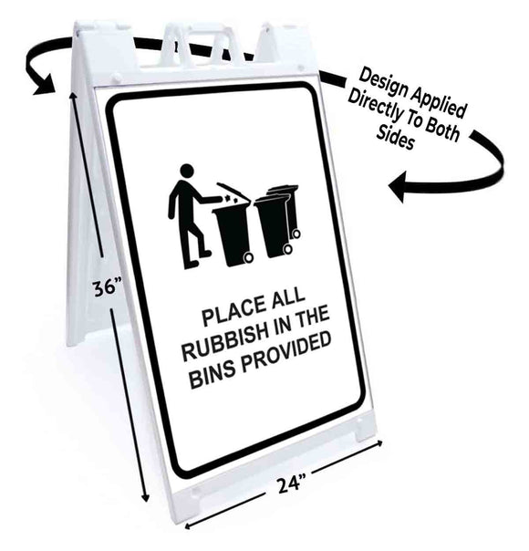 Place All Rubbish In Bins A-Frame Signs, Decals, or Panels