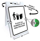 Place All Rubbish In Bins A-Frame Signs, Decals, or Panels