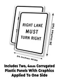 Right Lane Must Turn Right A-Frame Signs, Decals, or Panels