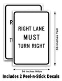 Right Lane Must Turn Right A-Frame Signs, Decals, or Panels