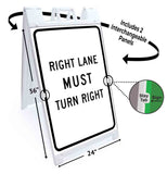 Right Lane Must Turn Right A-Frame Signs, Decals, or Panels
