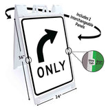 Right Turn Only A-Frame Signs, Decals, or Panels