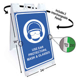 Use Ear Protectors, Mask and Glasses A-Frame Signs, Decals, or Panels