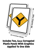 Y Intersection Ahead A-Frame Signs, Decals, or Panels