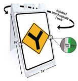 Y Intersection Ahead A-Frame Signs, Decals, or Panels