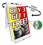 Buy 3 Get 1 Free Tires A-Frame Signs, Decals, or Panels