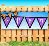 Now Open 2 Orange Purple Banner