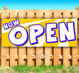 Now Open 3 Yellow Purple Banner