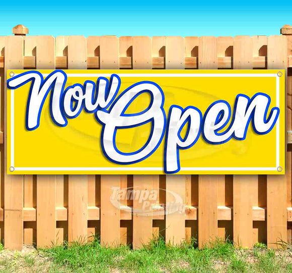 Now Open 5 Yellow Blue Banner