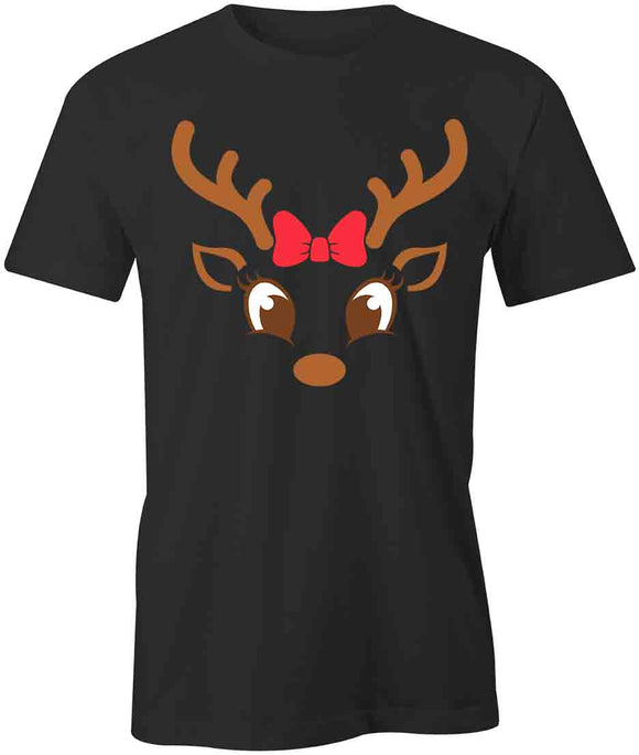 Reindeer Girl Red Bow T-Shirt