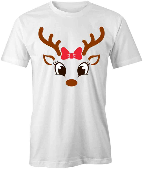 Reindeer Girl Red Bow T-Shirt
